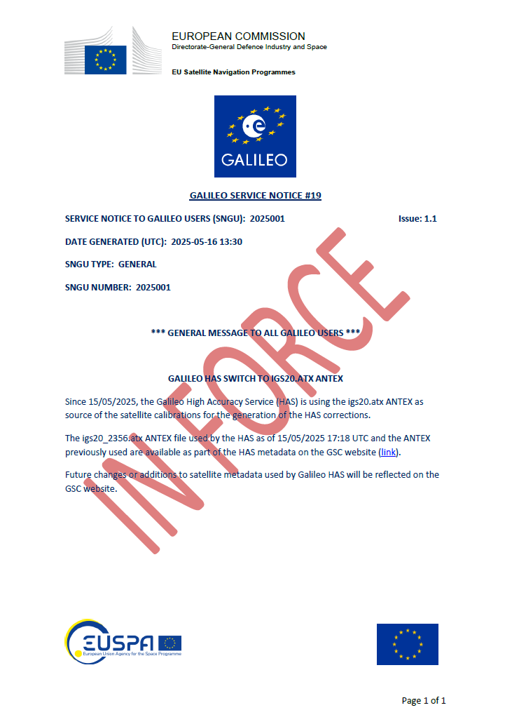 Galileo Service Notice 19