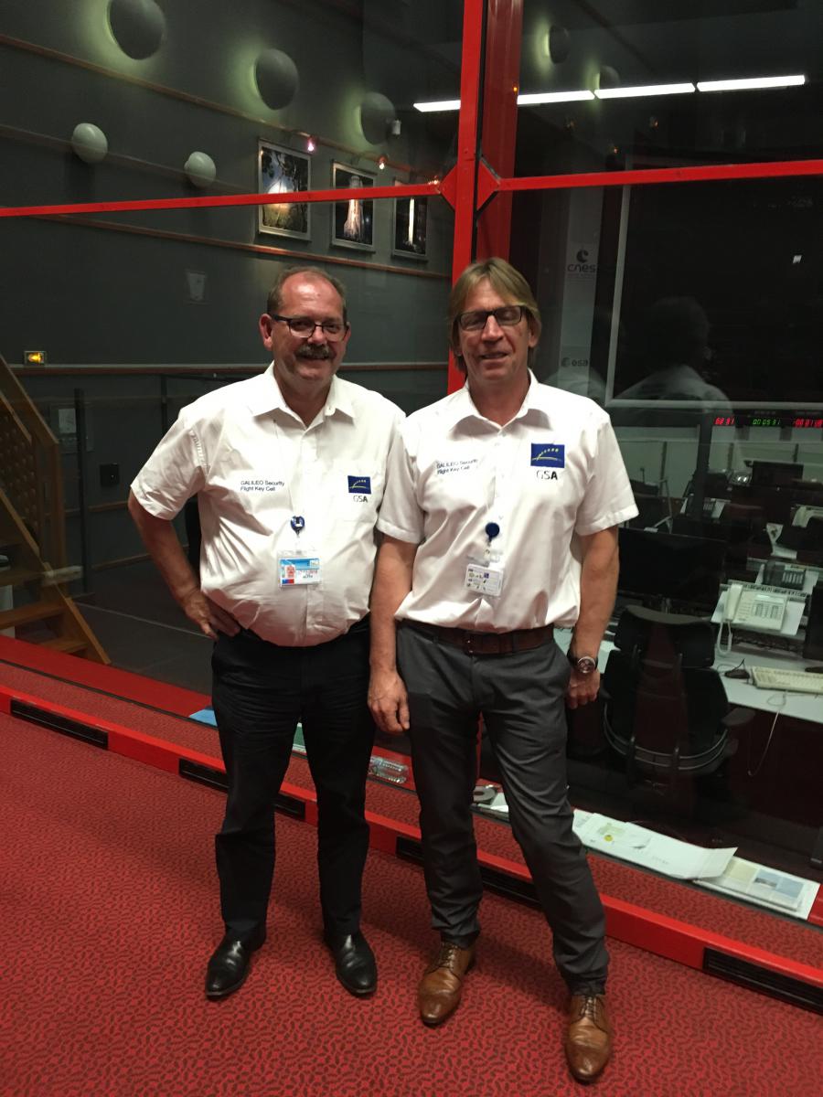 The outgoing and incoming EU GNSS SAB Chairs Jeremy Blyth and Bruno Vermeire