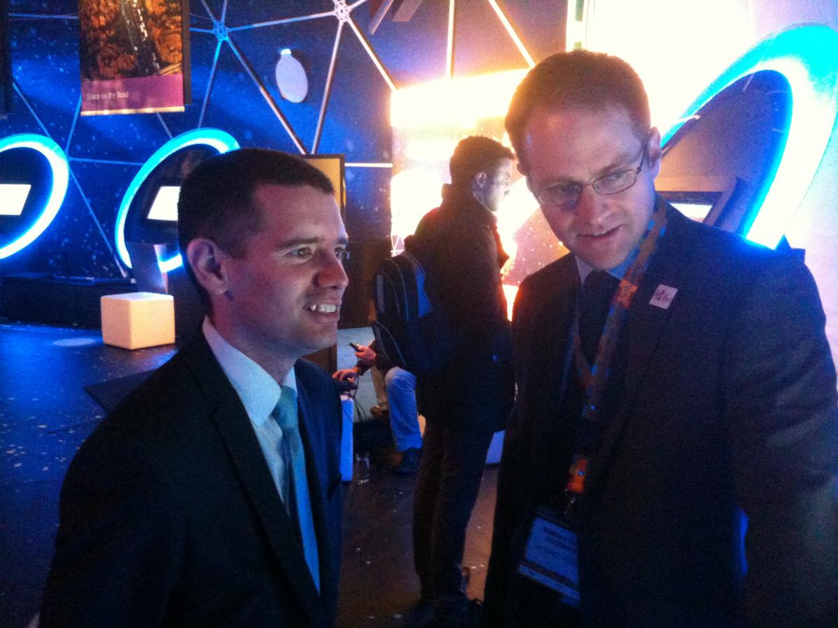 Simon Wright (left) being shown around the Space Expo. © Cendrowicz