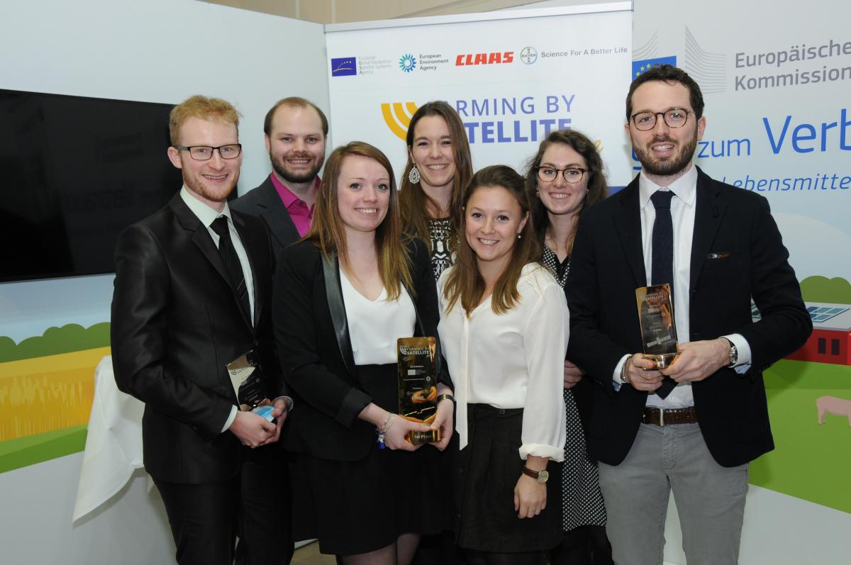 All of the European finalists and judges gather during the 2017 Farming by Satellite Prize award ceremony at International Green Week in Berlin. 